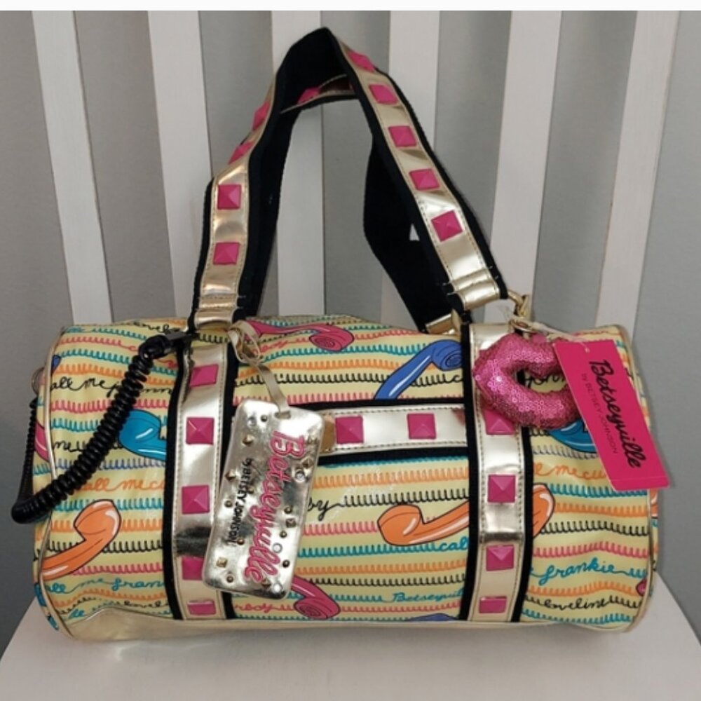 NWT  Betsey Johnson BETSEYVILLE CALL ME PHONE BARREL SATCHEL - Picture 2 of 11